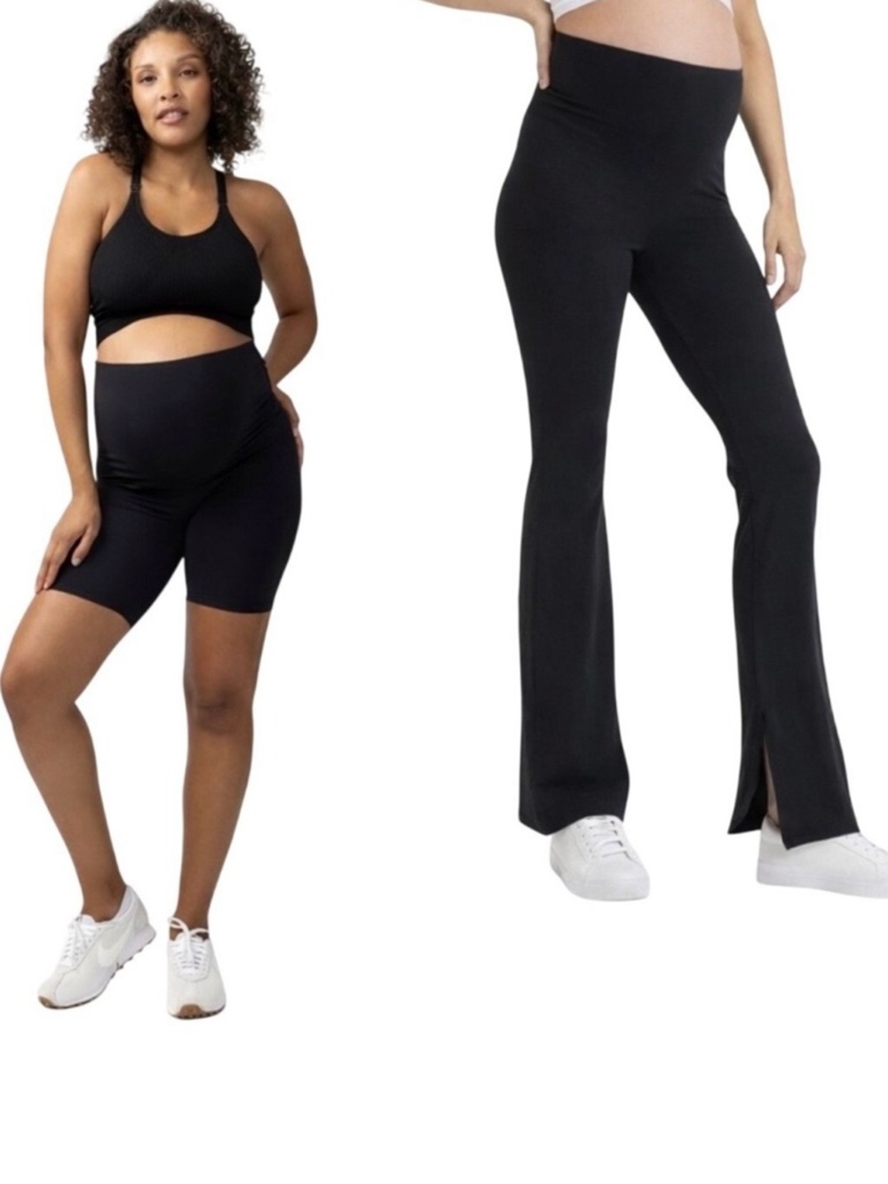 Maternity Bundle Black Flare Leggings + Bike Shorts Pregnancy Over Belly Gym XS
